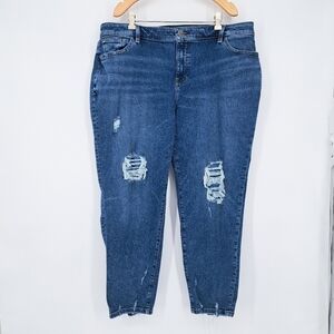 Lane Bryant Dark Wash Distressed Flex‎ Magic Waistband Mid Rise Boyfriend Jeans